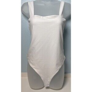 Nuuds Medium Sleeveless Square Neck Tank Bodysuit White thong
